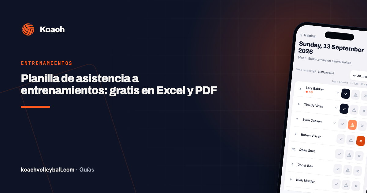Planilla de asistencia a entrenamientos: gratis en Excel y PDF