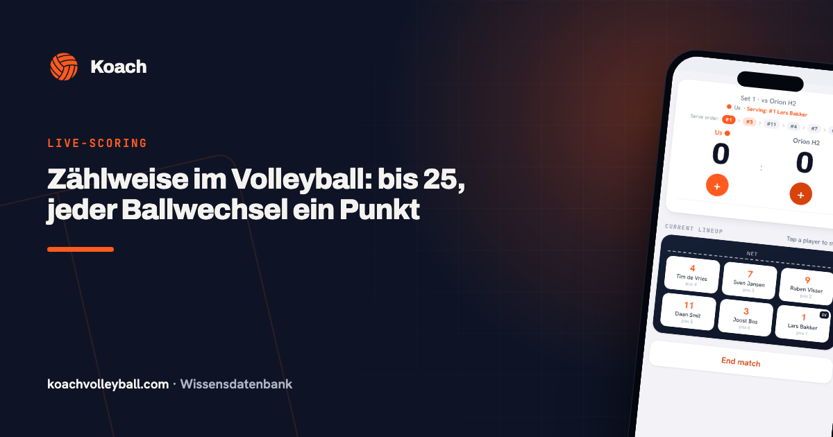 Scorebord in de Koach-app met de stand 21-18 in set 3