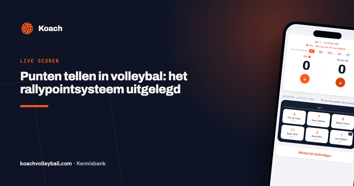 Scorebord in de Koach-app met de stand 21-18 in set 3