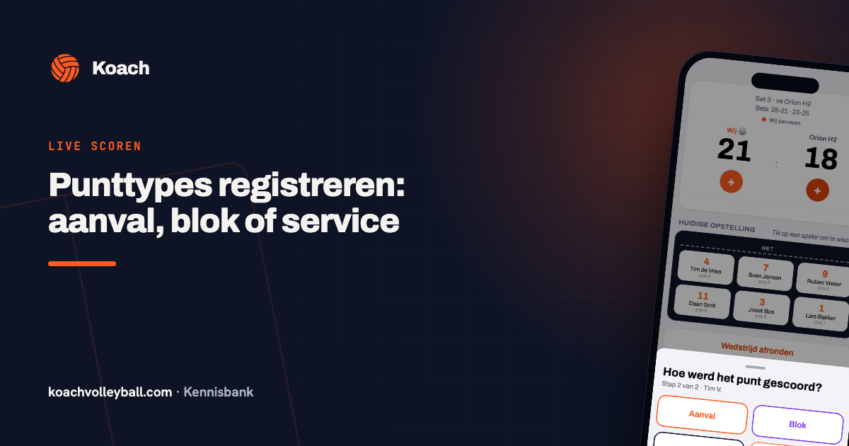 Punttype kiezen in de Koach-app: aanval, blok of service