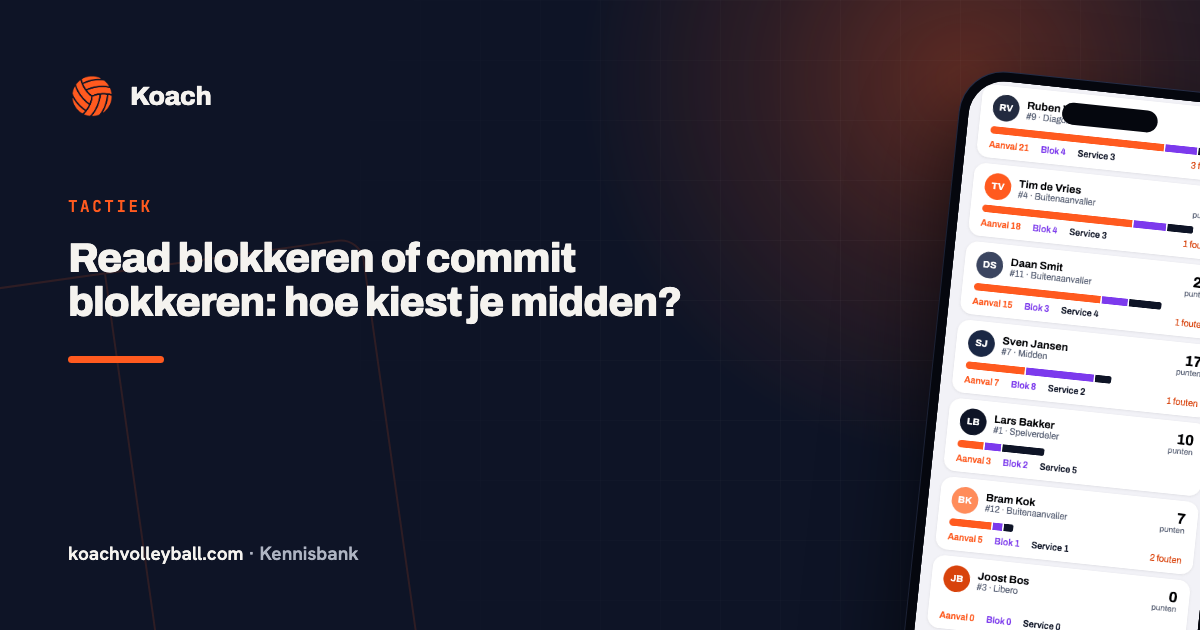 Wedstrijdstatistieken in de Koach-app met blokpunten per speler