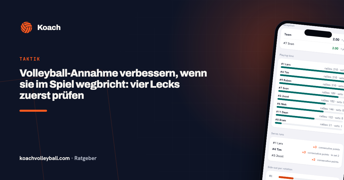 Volleyball-Annahme verbessern, wenn sie im Spiel wegbricht: vier Lecks zuerst prüfen