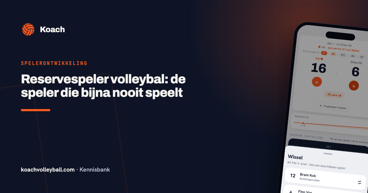 Het wisselblad tijdens een wedstrijd in de Koach-app, met de speler die eruit gaat en de beschikbare wisselspelers eronder