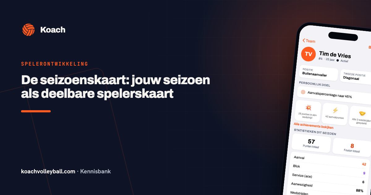 Seizoenskaart delen vanaf het spelersprofiel in de Koach-app: spelerskaart met rating en seizoensstatistieken