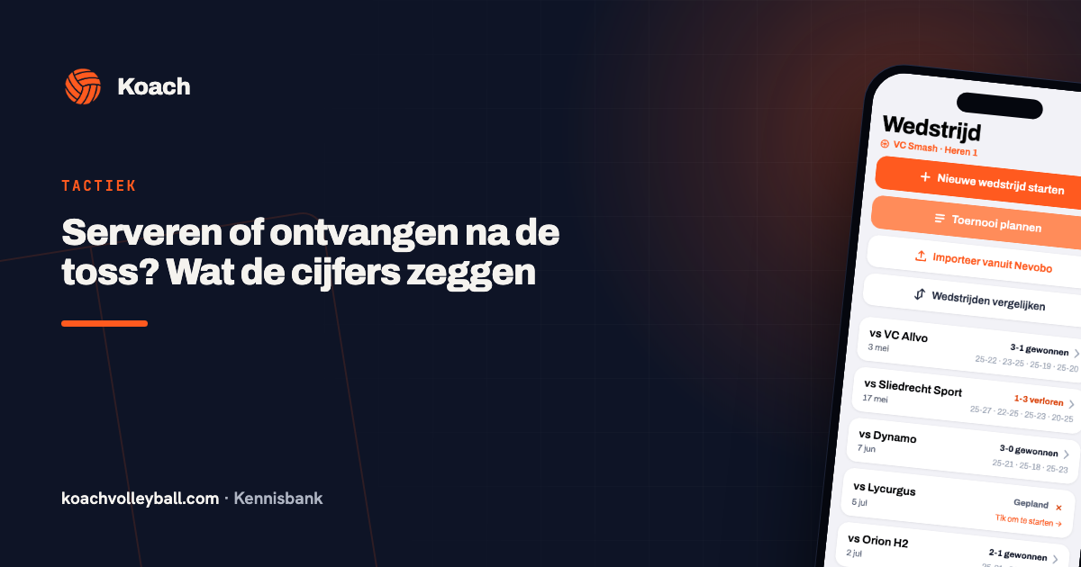 Wedstrijdoverzicht in de Koach-app met setstanden en statistieken