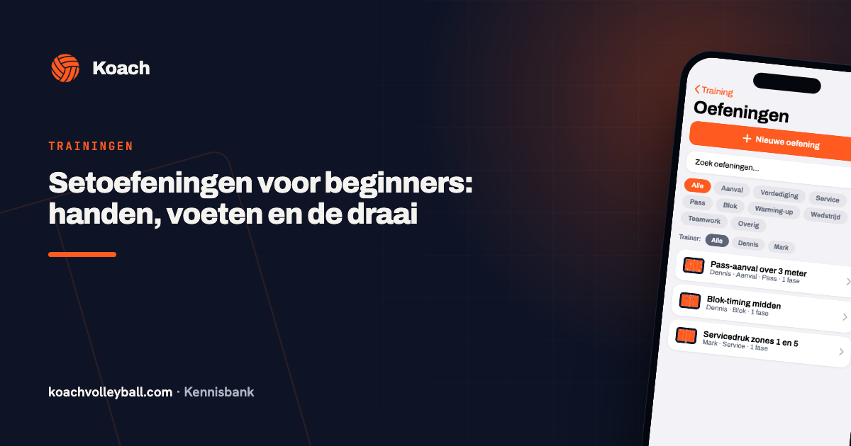 Oefeningenbibliotheek in de Koach-app met setoefeningen en geanimeerde veldtekeningen