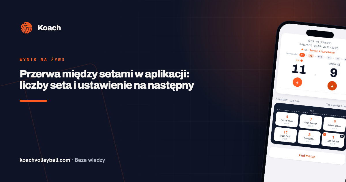 Przerwa między setami w aplikacji: liczby seta i ustawienie na następny