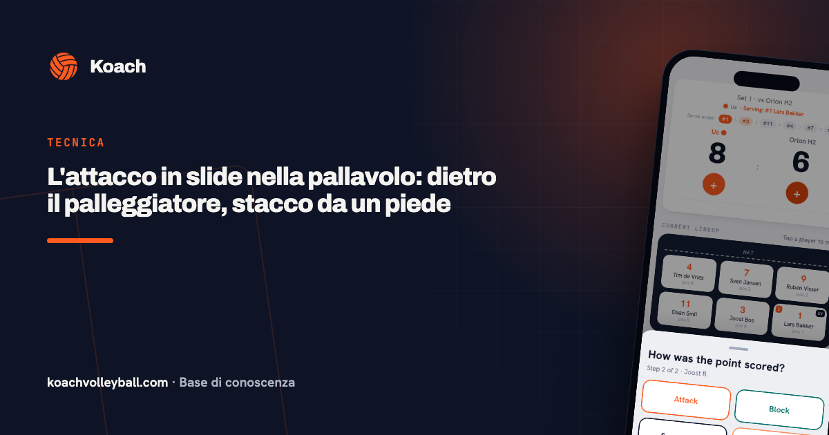 L'attacco in slide nella pallavolo: dietro il palleggiatore, stacco da un piede