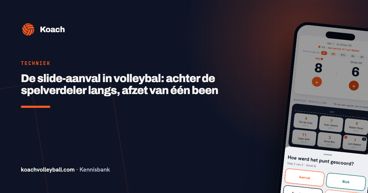 Het punttypescherm in de Koach-app: na een punt kies je tussen aanval, blok, service en vrij punt