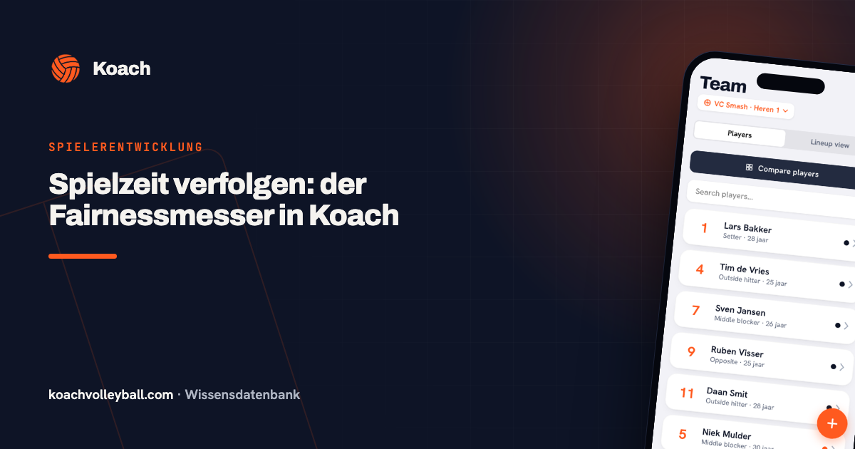 Kaart 'Speeltijd dit seizoen' in de Team-tab van de Koach-app met een veldtijdbalk per speler