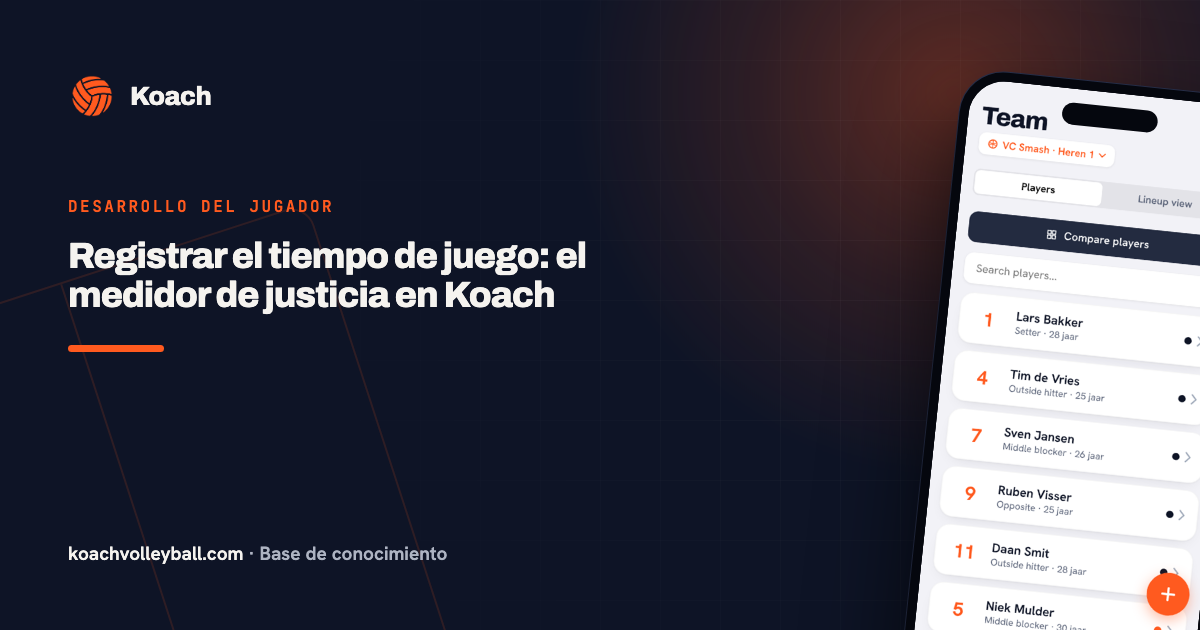 Kaart 'Speeltijd dit seizoen' in de Team-tab van de Koach-app met een veldtijdbalk per speler