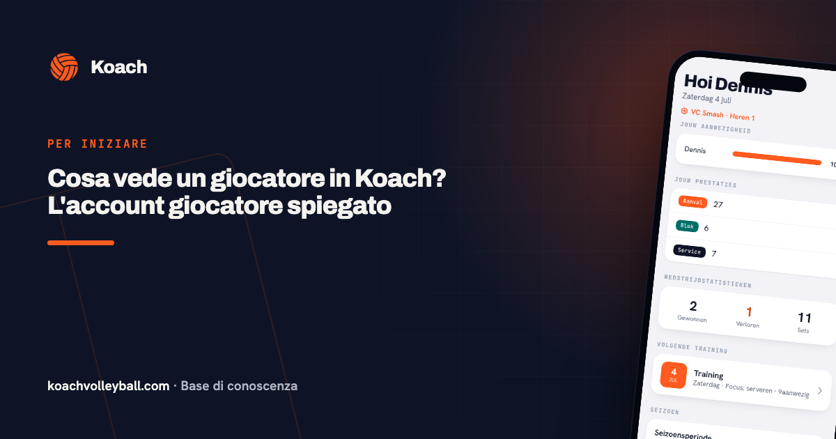 Het spelersaccount in Koach: dashboard 'Mijn overzicht' met aanwezigheid en eigen punten