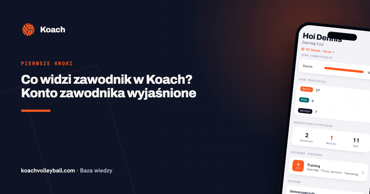 Het spelersaccount in Koach: dashboard 'Mijn overzicht' met aanwezigheid en eigen punten