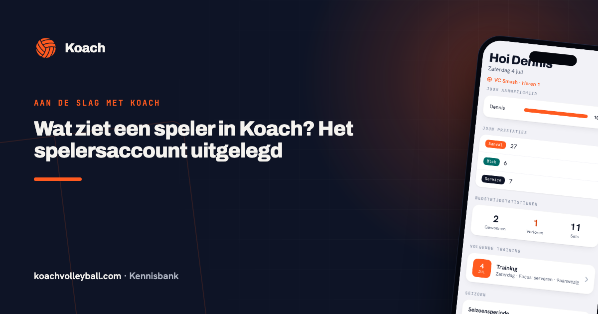 Het spelersaccount in Koach: dashboard 'Mijn overzicht' met aanwezigheid en eigen punten