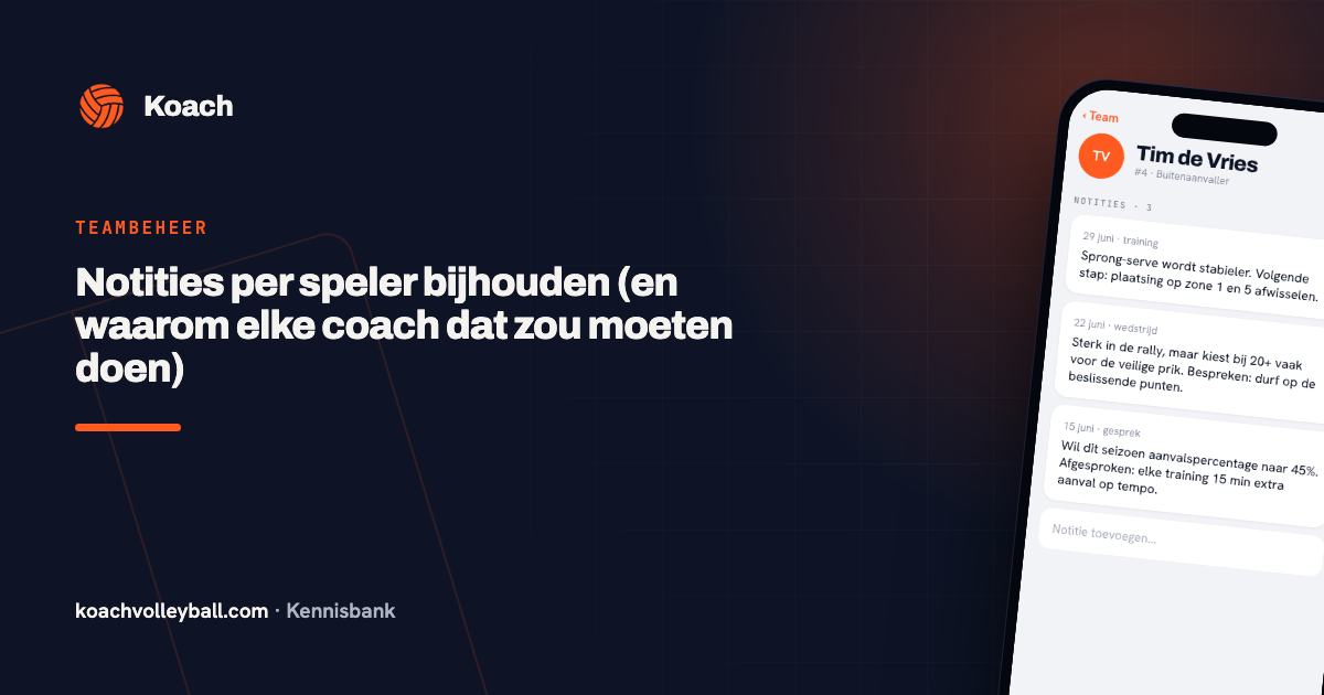 Notities per speler in de Koach-app met observaties van trainingen en wedstrijden