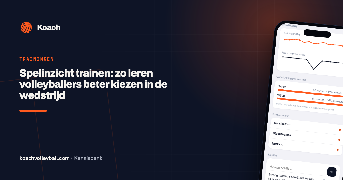 Ontwikkelingsscherm van een speler in de Koach-app met de trainingsrating als lijn over het seizoen, punten per wedstrijd en de foutverdeling