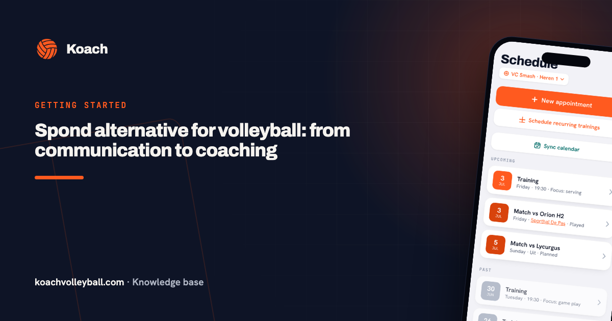 Agenda en teambeheer in de Koach-app als volleybal-alternatief voor Spond
