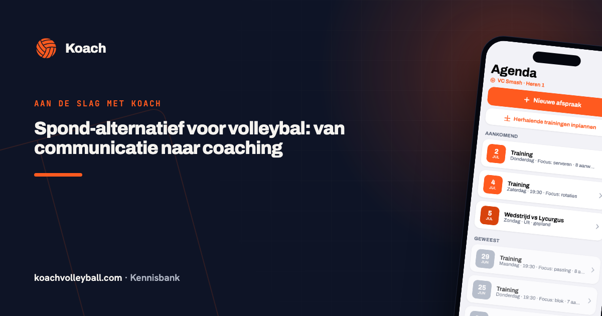 Agenda en teambeheer in de Koach-app als volleybal-alternatief voor Spond