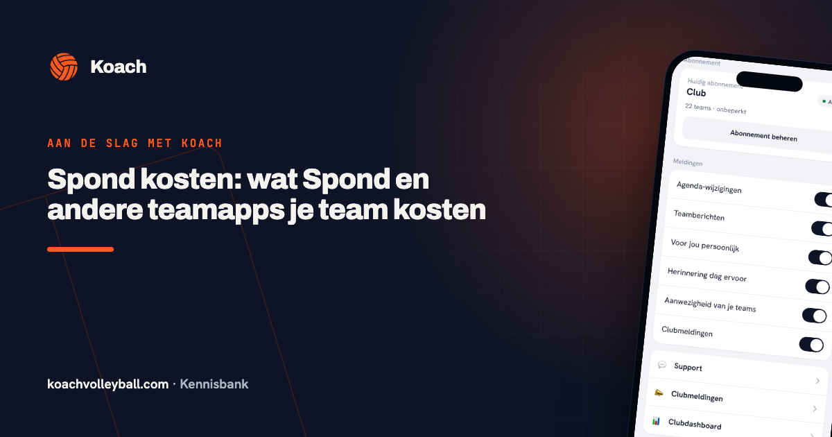 Het abonnementsblok in het Koach-profiel met het huidige abonnement Club, onbeperkt teams en de knop Abonnement beheren