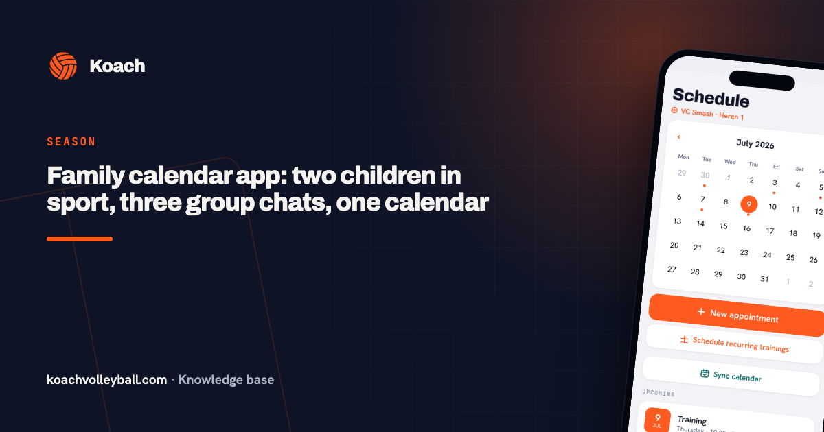 Family calendar app: two children in sport, three group chats, one calendar