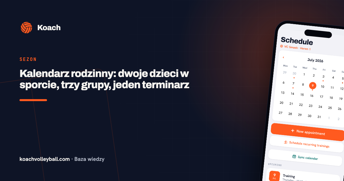 Kalendarz rodzinny: dwoje dzieci w sporcie, trzy grupy, jeden terminarz