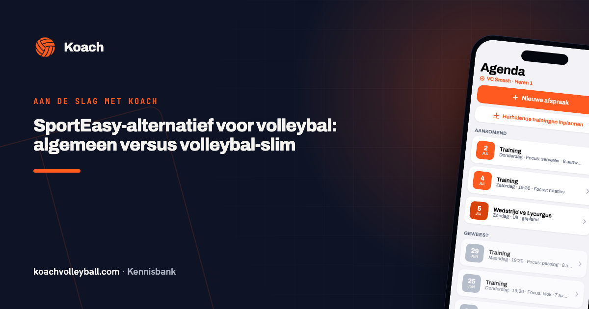 Agenda en teambeheer in de Koach-app als volleybal-specifiek alternatief