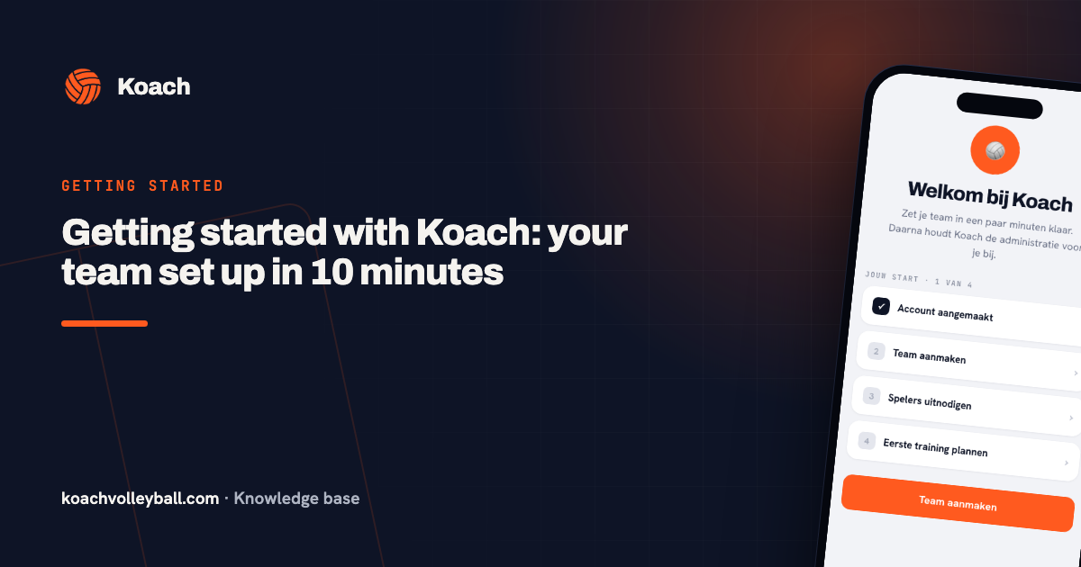 Onboarding van de Koach-app: welkomstscherm met de vier startstappen