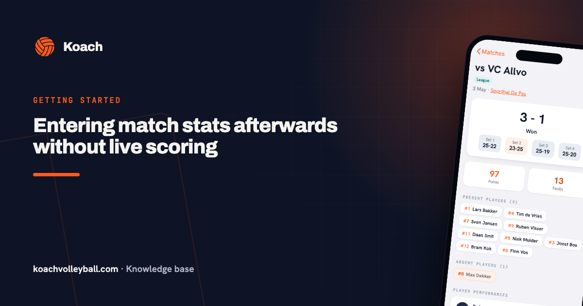 Het scoreoverzicht van een wedstrijd in de Koach-app met de punten per speler