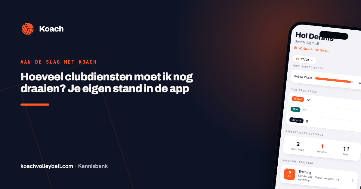 Het dashboard van een spelersaccount in de Koach-app: de plek waar de kaart met je eigen dienstenstand verschijnt