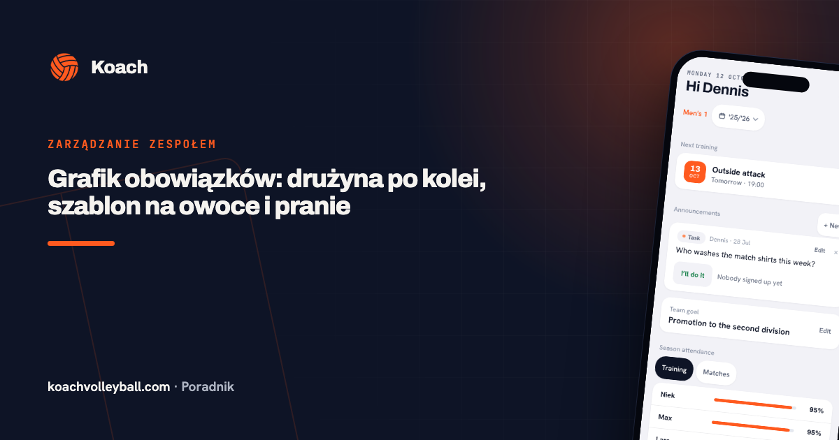 Grafik obowiązków: drużyna po kolei, szablon na owoce i pranie