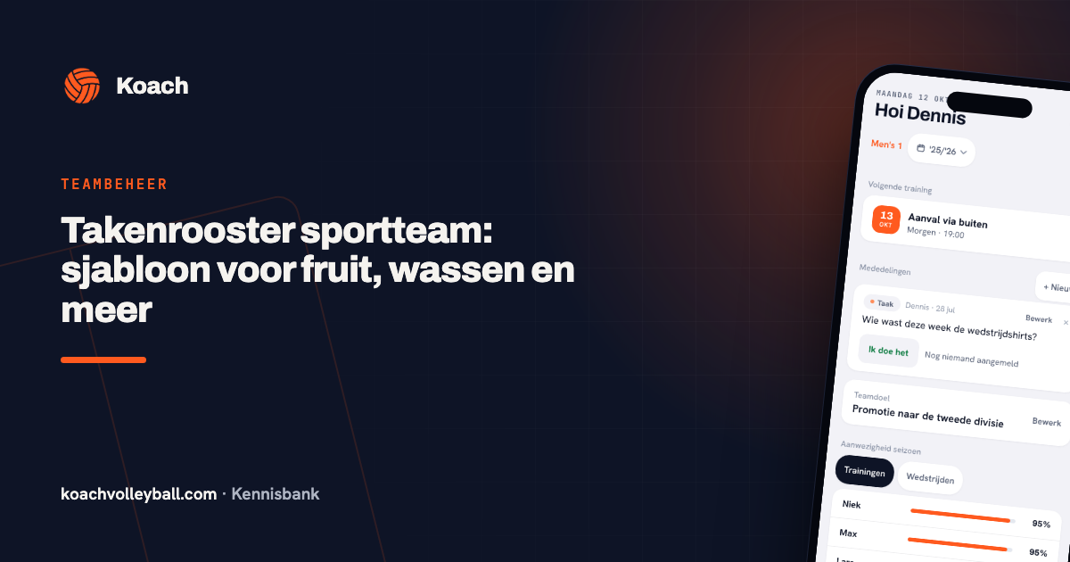 Takenrooster sportteam: sjabloon voor fruit, wassen en meer