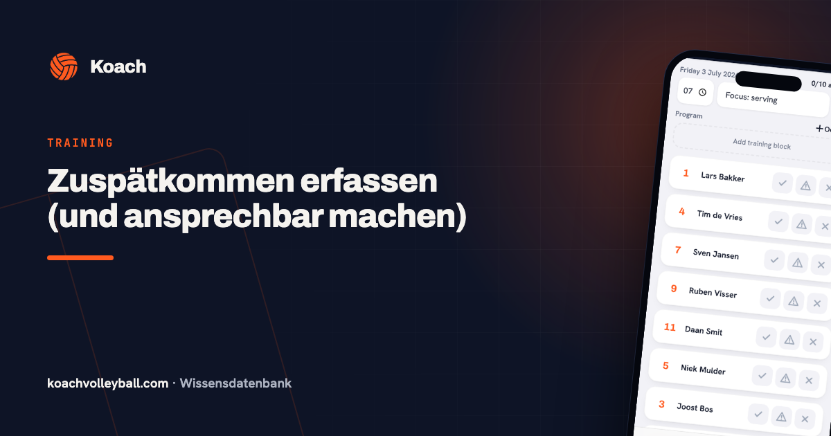 Status te laat bij een speler in de aanwezigheidsregistratie van de Koach-app