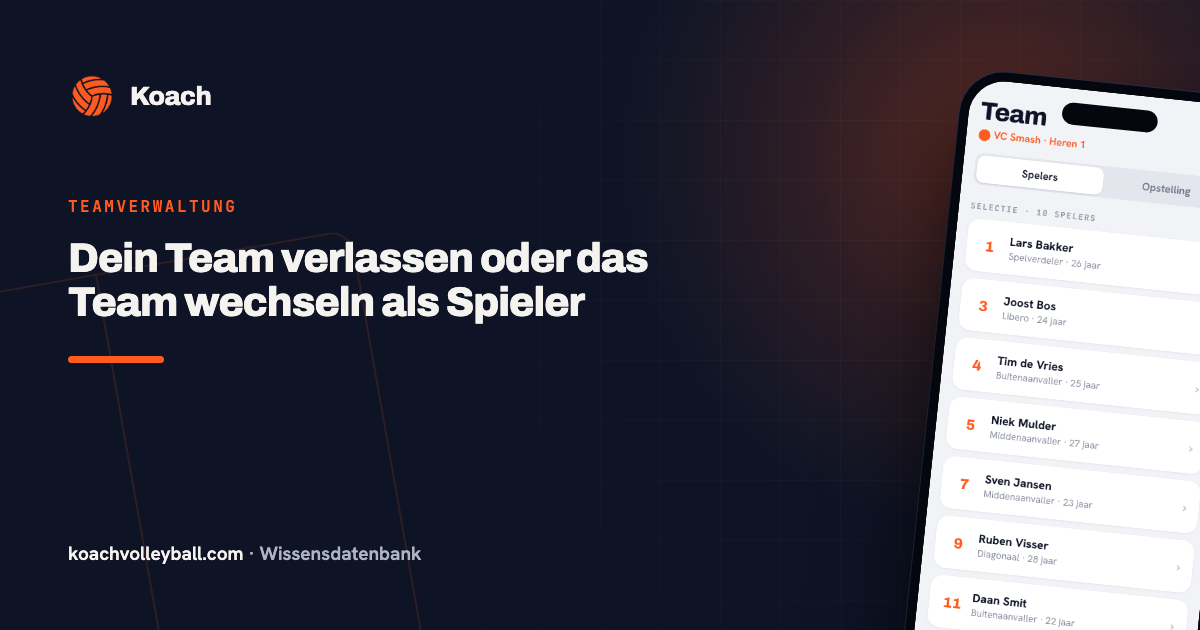Spelerslijst in de Koach-app: na het verlaten van het volleybalteam blijft je spelersprofiel bestaan