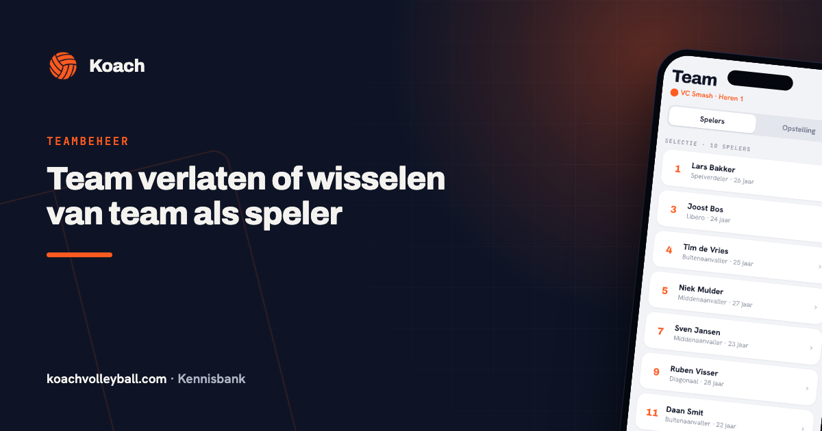 Spelerslijst in de Koach-app: na het verlaten van het volleybalteam blijft je spelersprofiel bestaan