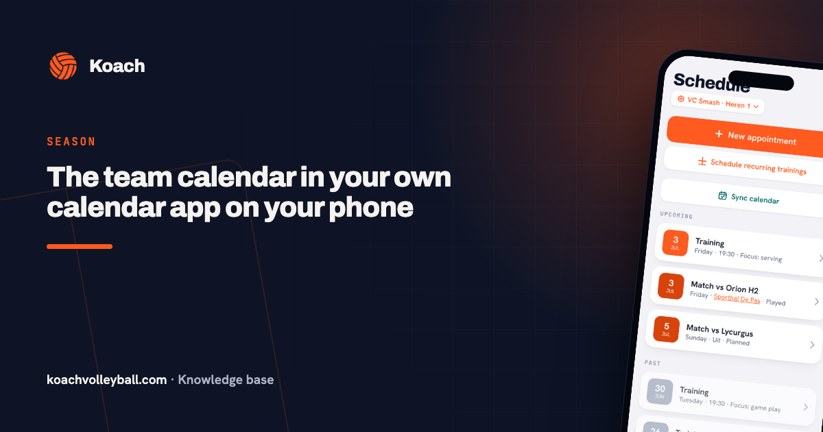 De teamagenda van Koach gekoppeld aan de agenda-app op een telefoon