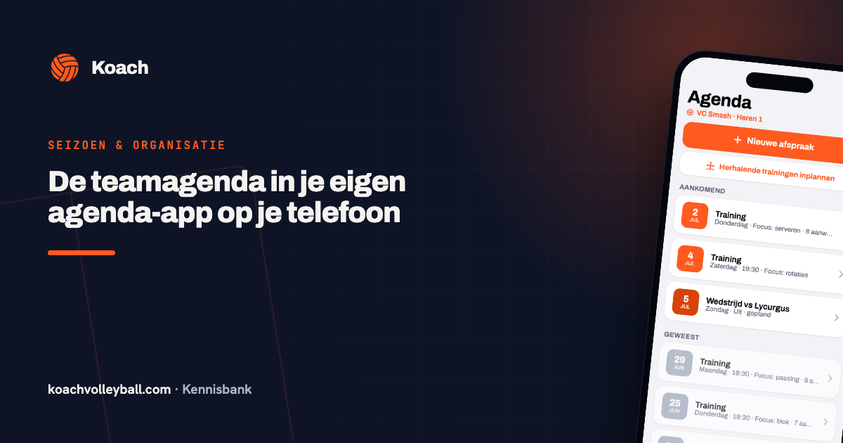 De teamagenda van Koach gekoppeld aan de agenda-app op een telefoon