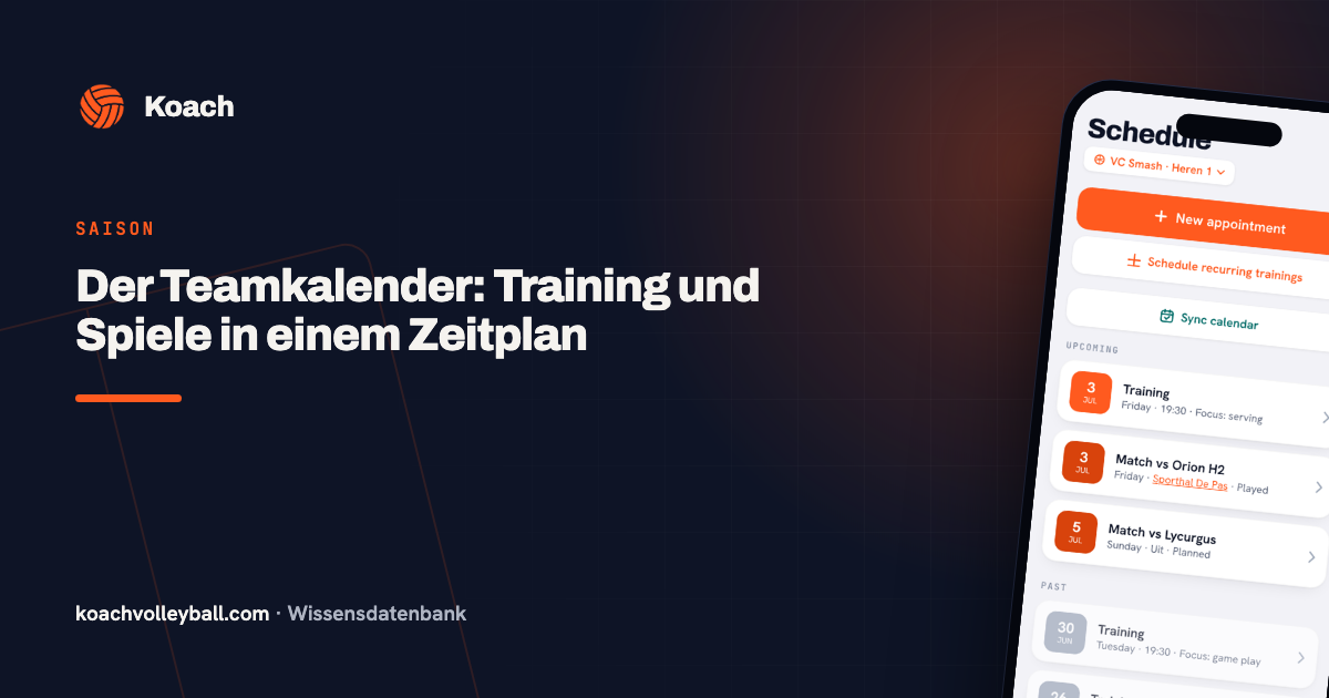 Teamagenda in de Koach-app met trainingen en wedstrijden in één kalender
