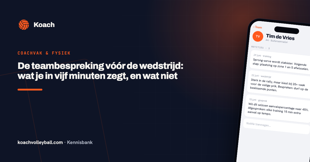 Notities bij een speler in de Koach-app, met aantekeningen van een training, een wedstrijd en een gesprek
