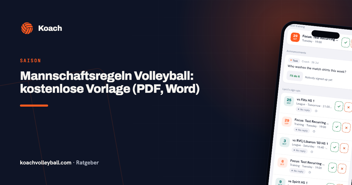 Mannschaftsregeln Volleyball: kostenlose Vorlage (PDF, Word)