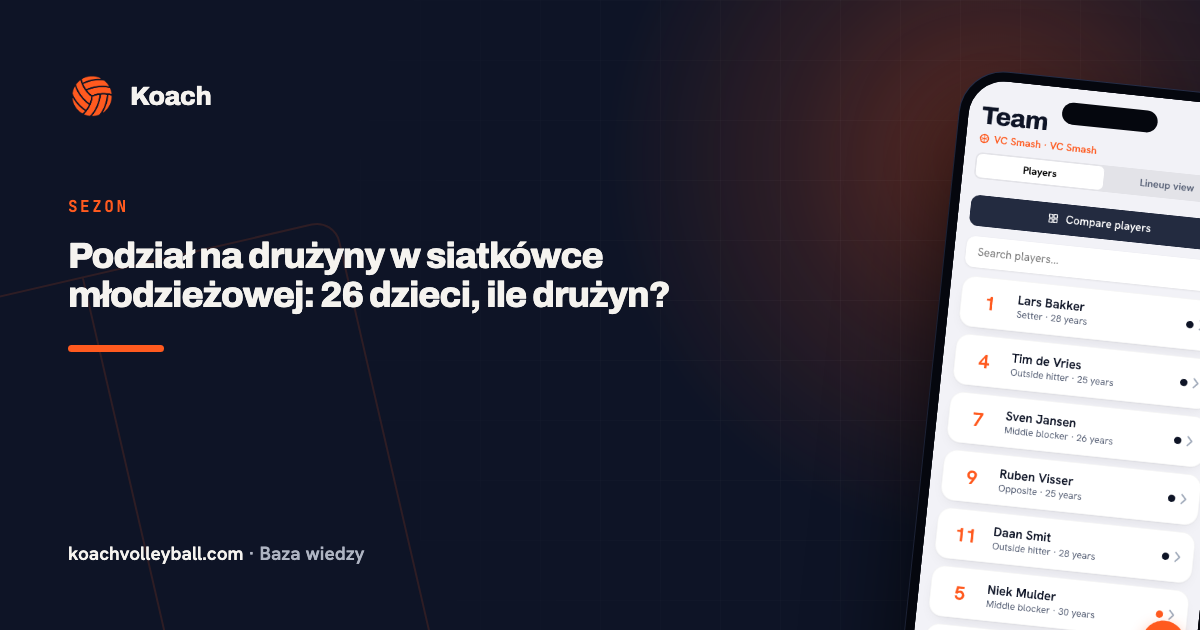 Podział na drużyny w siatkówce młodzieżowej: 26 dzieci, ile drużyn?