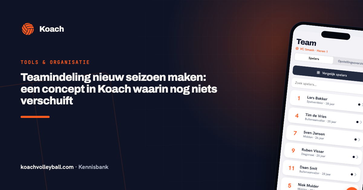 Teamoverzicht in de Koach-app met de spelers van een team en hun rugnummers