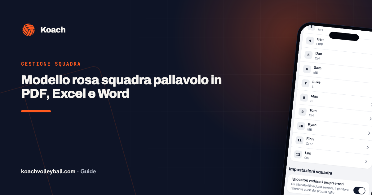Modello rosa squadra pallavolo in PDF, Excel e Word