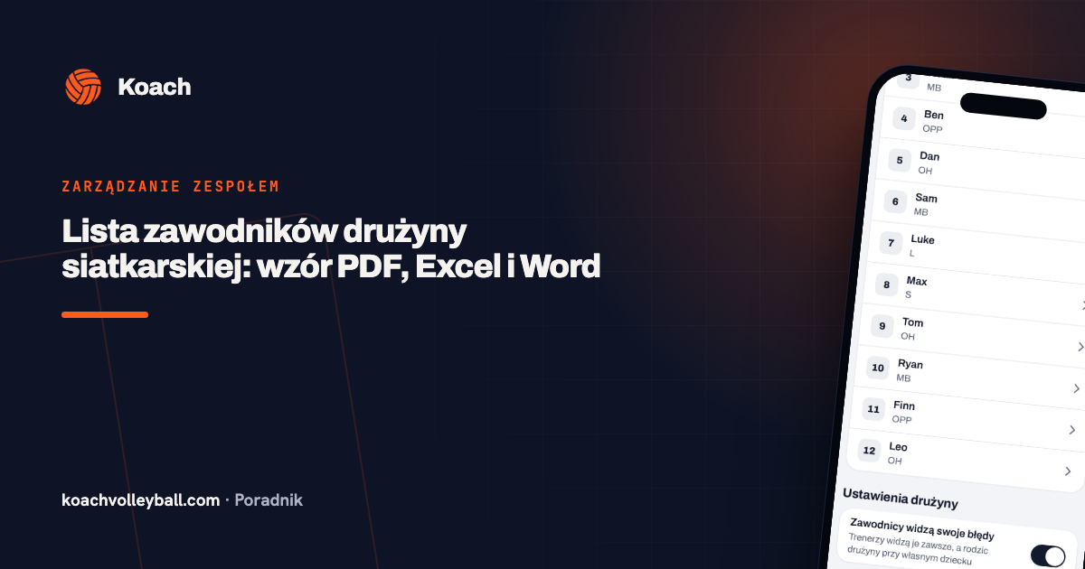 Lista zawodników drużyny siatkarskiej: wzór PDF, Excel i Word