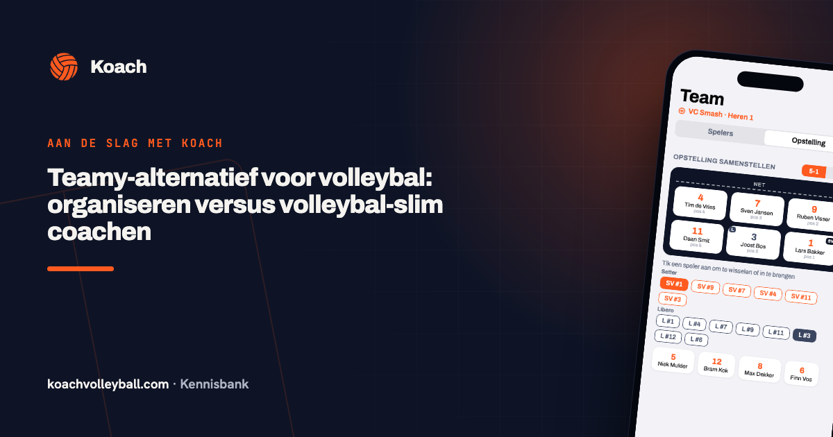 Opstelling met rotatie in de Koach-app als volleybal-specifiek alternatief voor Teamy