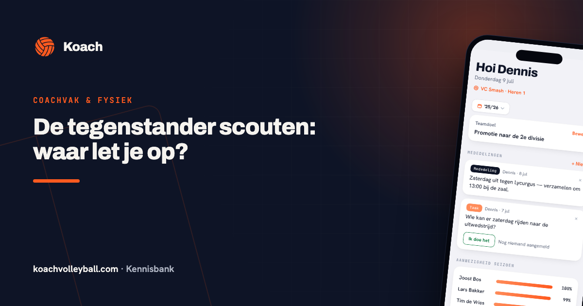 Dashboard in de Koach-app met wedstrijdstatistieken van het team
