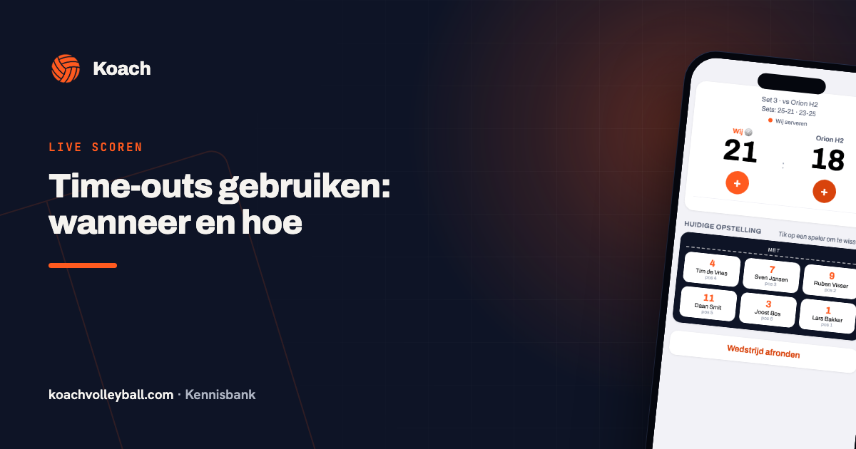 Live-scherm in de Koach-app als hulpmiddel bij time-out-beslissingen