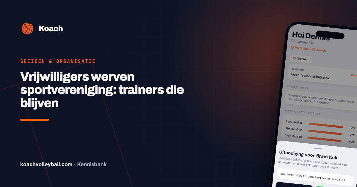 Uitnodigingsscherm in de Koach-app waarmee een tweede trainer met één link aan het team wordt gekoppeld