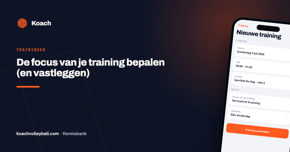 Focusveld van een training in de Koach-app met servicedruk en passing als doel
