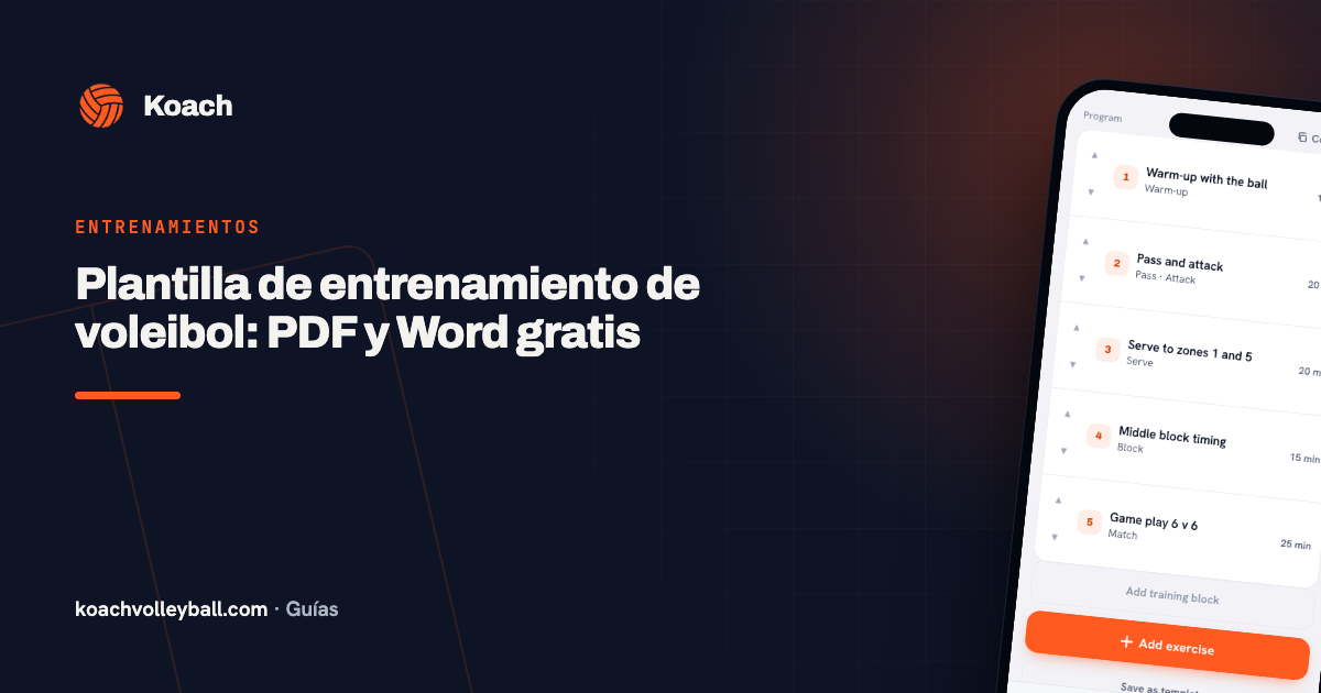 Plantilla de entrenamiento de voleibol: PDF y Word gratis