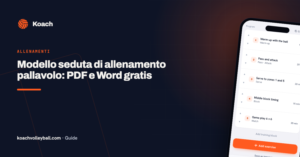 Modello seduta di allenamento pallavolo: PDF e Word gratis